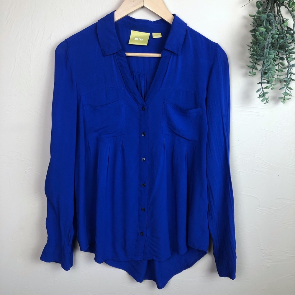 Maeve Anthropologie Blue Islet Button Down Pocket Blouse - Picture 2 of 6